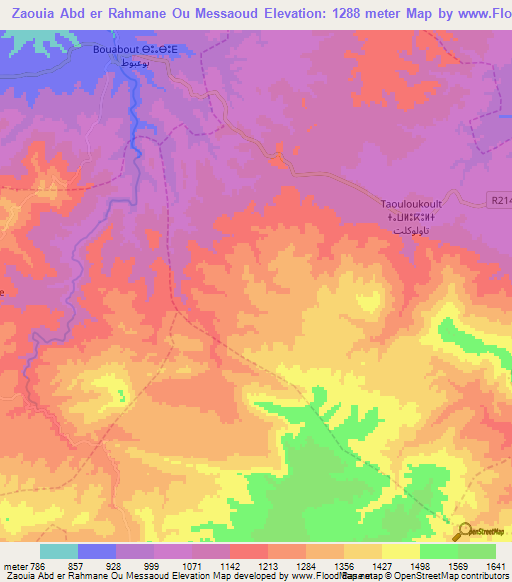 Zaouia Abd er Rahmane Ou Messaoud,Morocco Elevation Map
