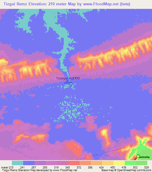 Tizgui Remz,Morocco Elevation Map