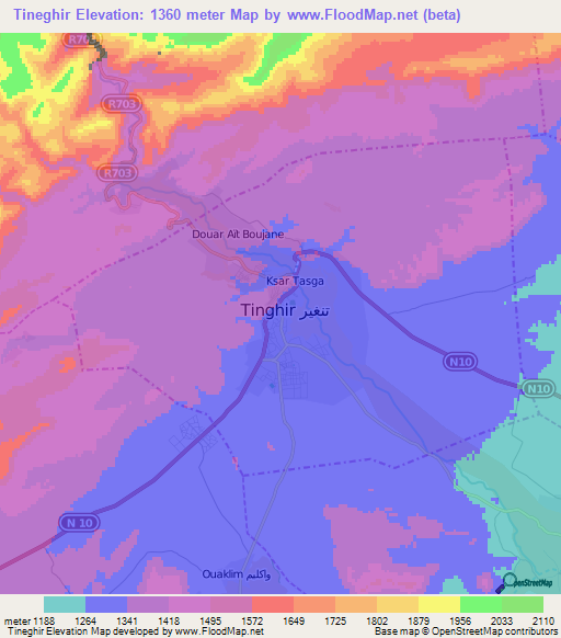 Tineghir,Morocco Elevation Map