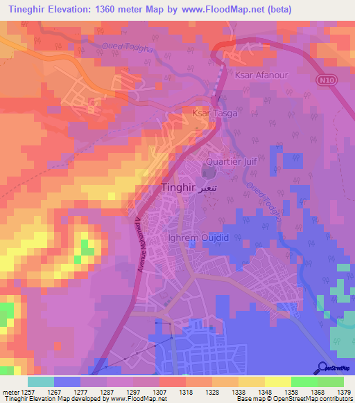 Tineghir,Morocco Elevation Map