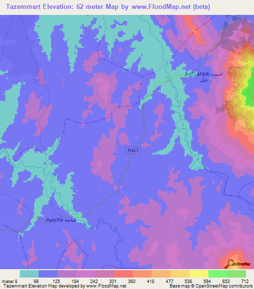 Tazemmart,Morocco Elevation Map