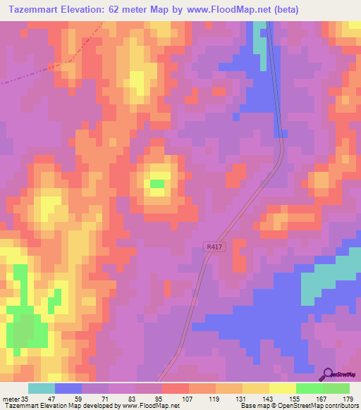 Tazemmart,Morocco Elevation Map