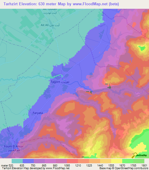 Tarhzirt,Morocco Elevation Map