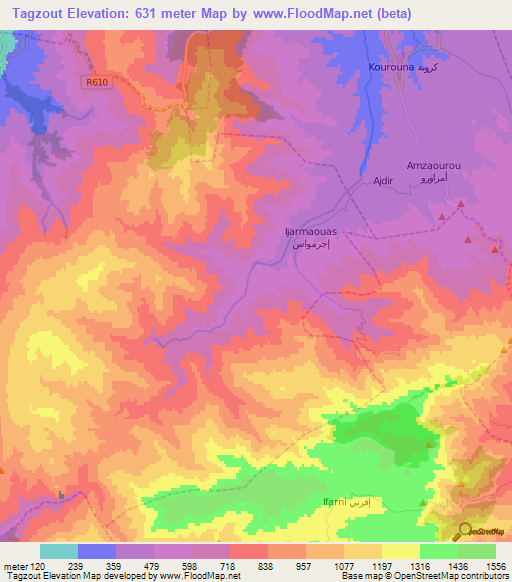 Tagzout,Morocco Elevation Map