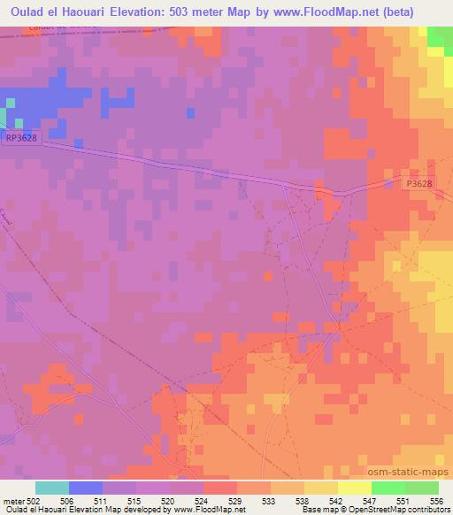 Oulad el Haouari,Morocco Elevation Map