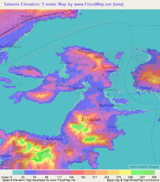Salamis,Greece Elevation Map