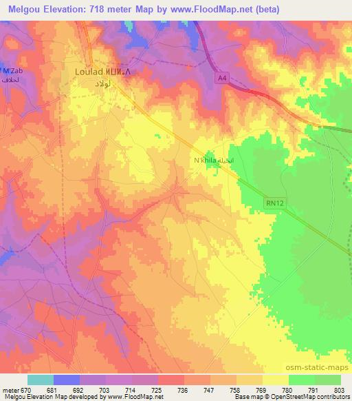 Melgou,Morocco Elevation Map