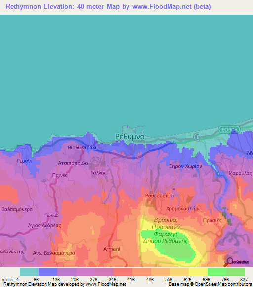 Rethymnon,Greece Elevation Map
