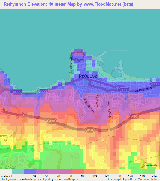 Rethymnon,Greece Elevation Map