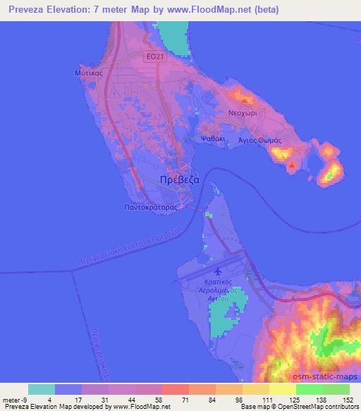 Preveza,Greece Elevation Map