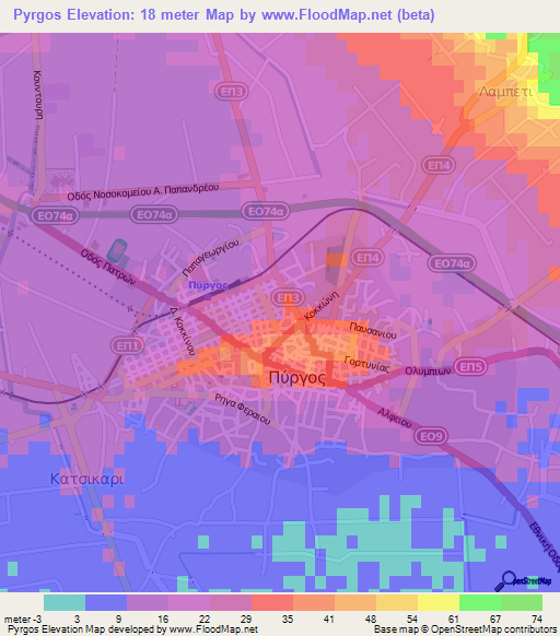 Pyrgos,Greece Elevation Map