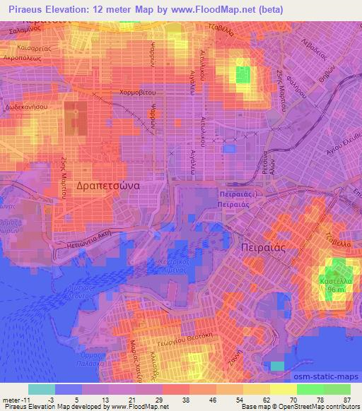 Piraeus,Greece Elevation Map