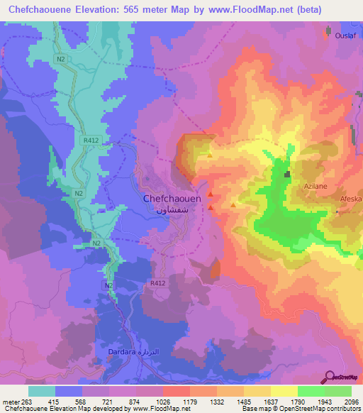 Chefchaouene,Morocco Elevation Map