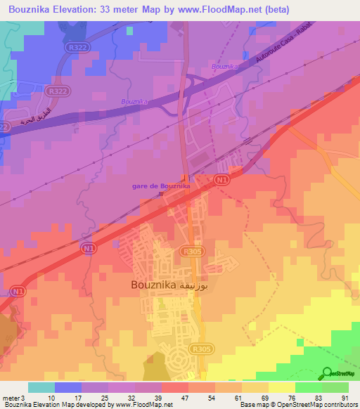 Bouznika,Morocco Elevation Map