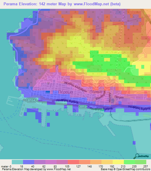 Perama,Greece Elevation Map