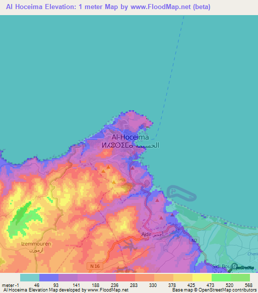 Al Hoceima,Morocco Elevation Map
