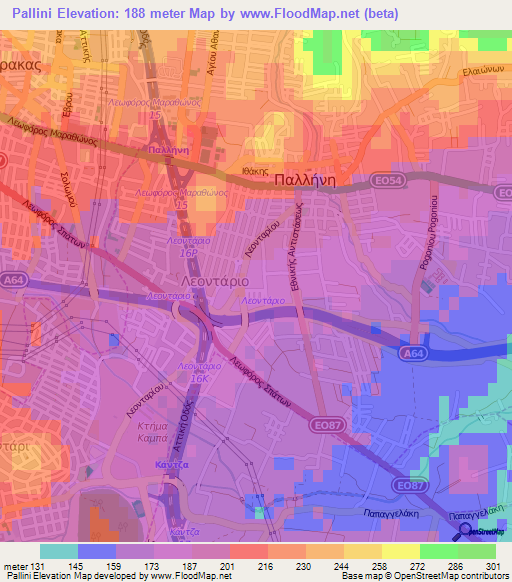 Pallini,Greece Elevation Map