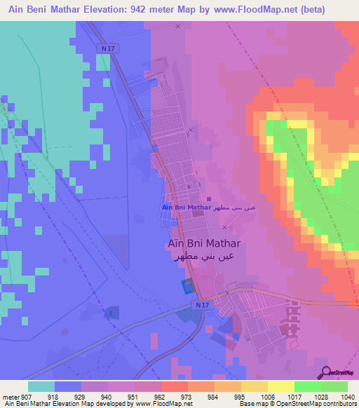 Ain Beni Mathar,Morocco Elevation Map