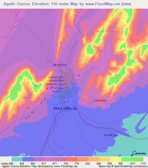 Agadir Ouzrou,Morocco Elevation Map