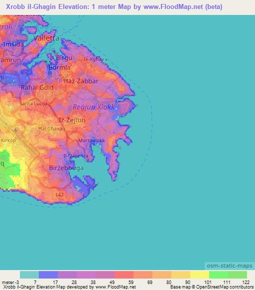 Xrobb il-Ghagin,Malta Elevation Map