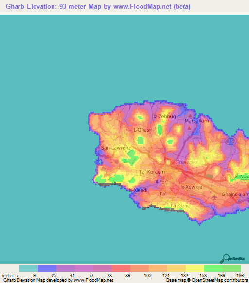 Gharb,Malta Elevation Map