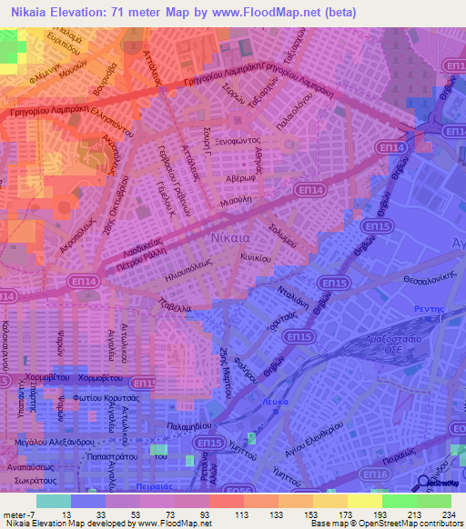 Nikaia,Greece Elevation Map