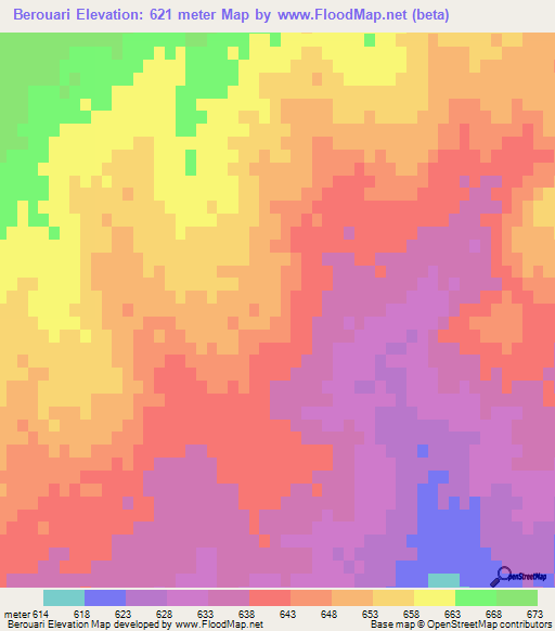 Berouari,Tunisia Elevation Map