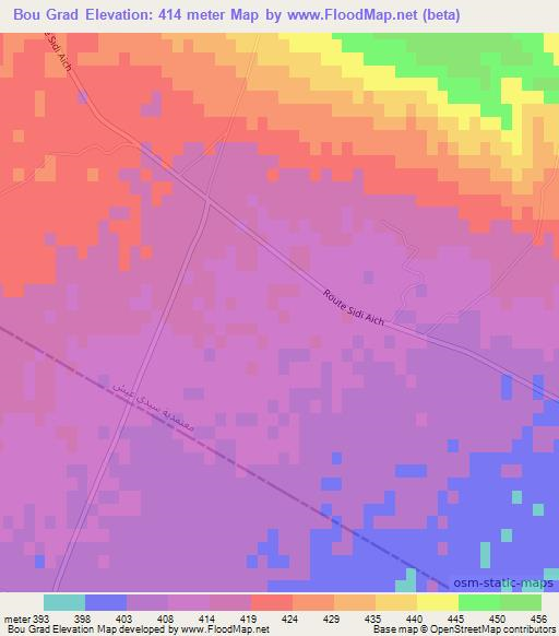Bou Grad,Tunisia Elevation Map