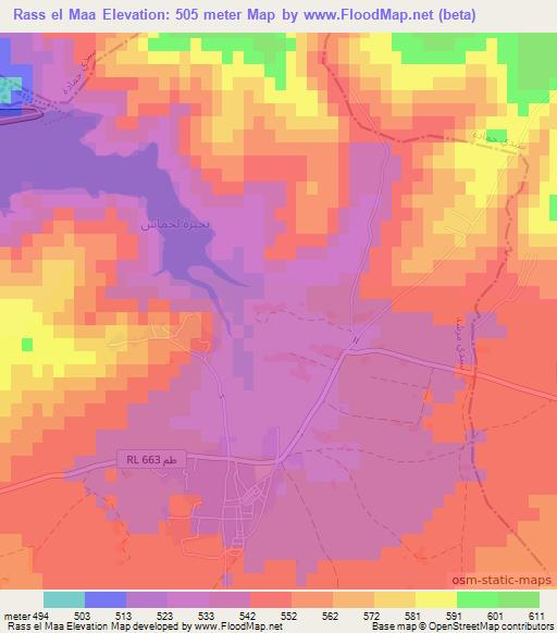 Rass el Maa,Tunisia Elevation Map