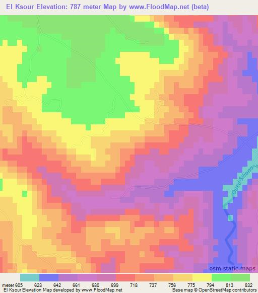 El Ksour,Tunisia Elevation Map