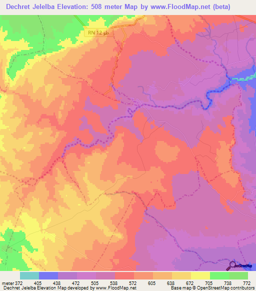 Dechret Jelelba,Tunisia Elevation Map