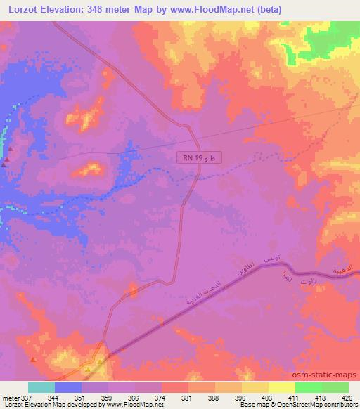 Lorzot,Tunisia Elevation Map