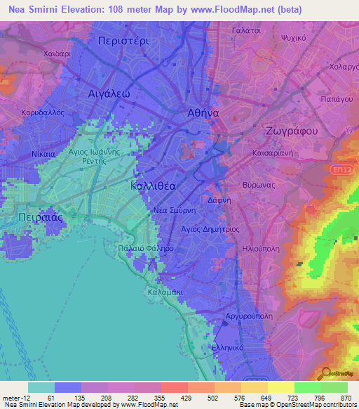 Nea Smirni,Greece Elevation Map