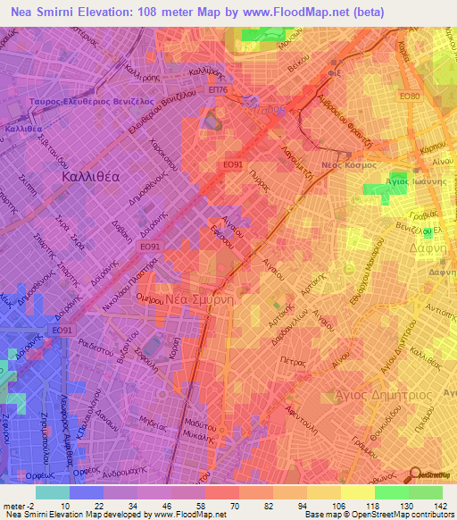Nea Smirni,Greece Elevation Map
