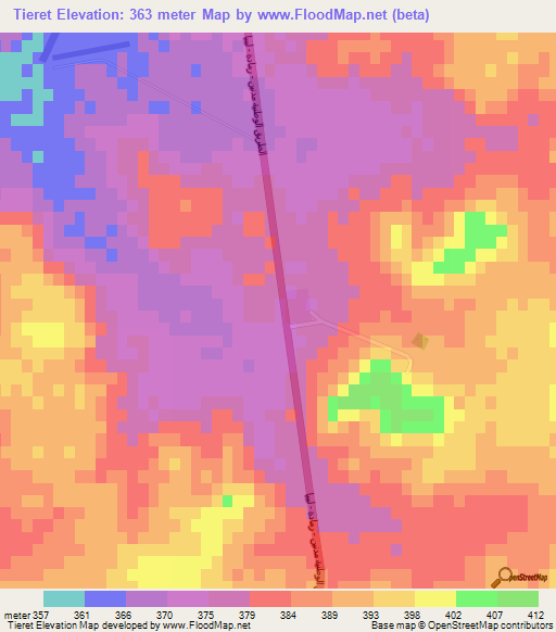 Tieret,Tunisia Elevation Map