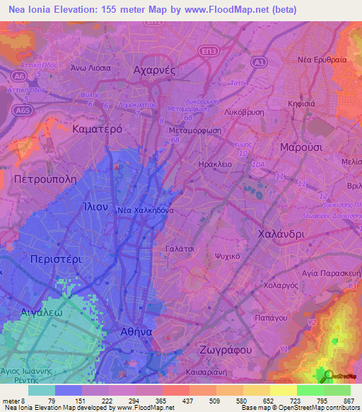 Nea Ionia,Greece Elevation Map