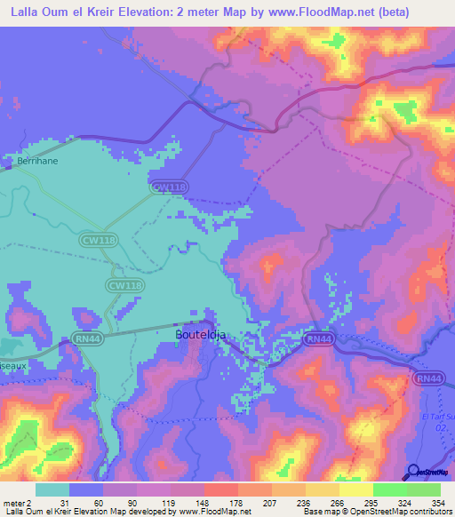 Lalla Oum el Kreir,Algeria Elevation Map