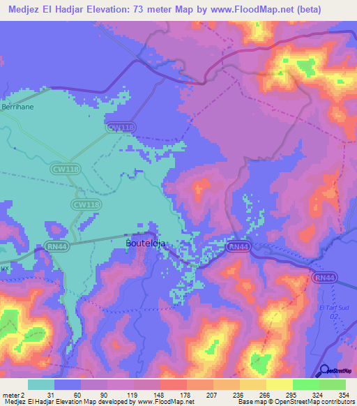 Medjez El Hadjar,Algeria Elevation Map
