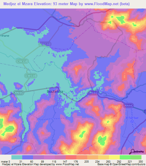 Medjez el Mzara,Algeria Elevation Map