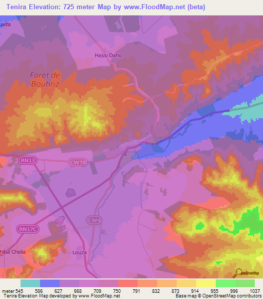 Tenira,Algeria Elevation Map