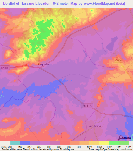 Bordiel el Hassane,Algeria Elevation Map