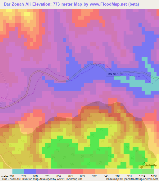 Dar Zouah Ali,Algeria Elevation Map