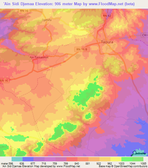 'Ain Sidi Djemaa,Algeria Elevation Map