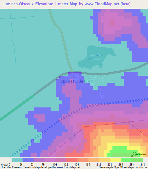 Lac des Oiseaux,Algeria Elevation Map