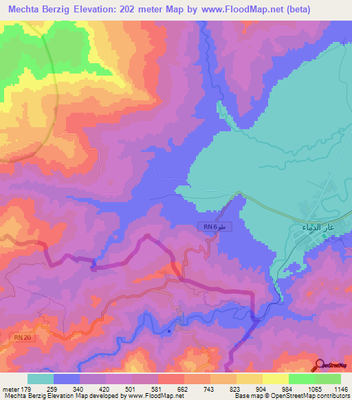 Mechta Berzig,Tunisia Elevation Map