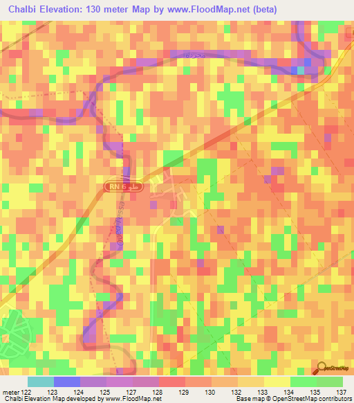 Chalbi,Tunisia Elevation Map
