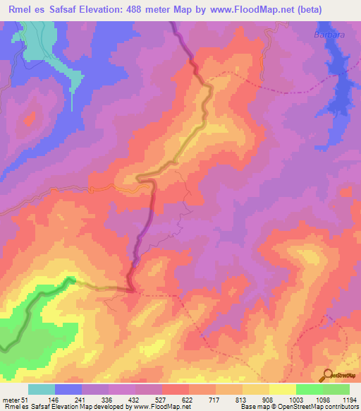 Rmel es Safsaf,Tunisia Elevation Map