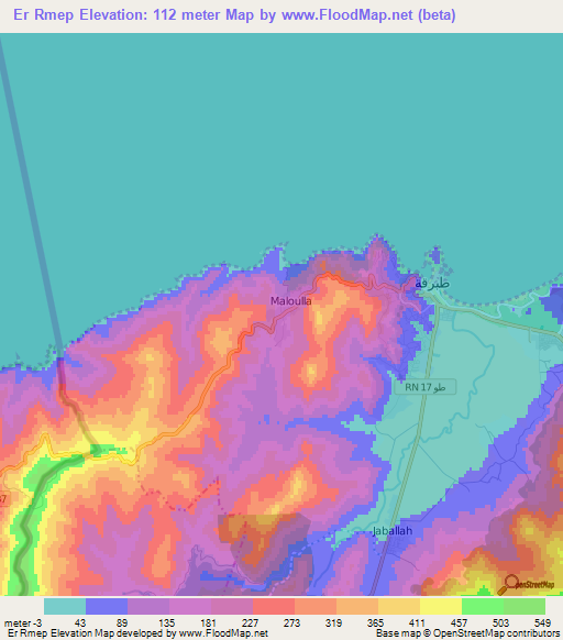 Er Rmep,Tunisia Elevation Map