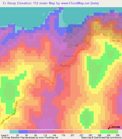 Er Rmep,Tunisia Elevation Map