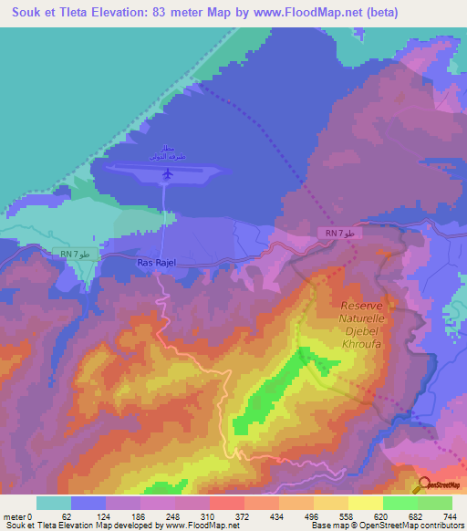 Souk et Tleta,Tunisia Elevation Map